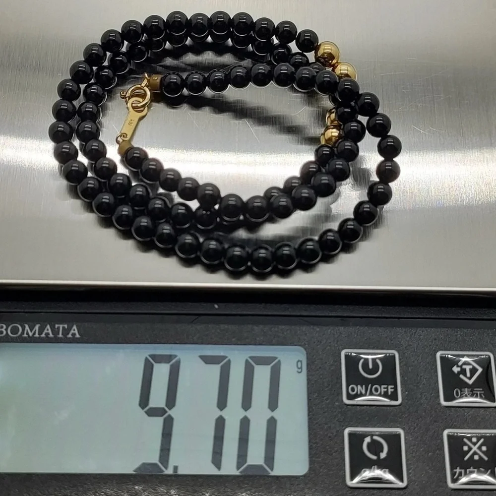 Vintage Black Beads Necklace With 18K Solid Yellow Gold Beads - Picture 8 of 9
